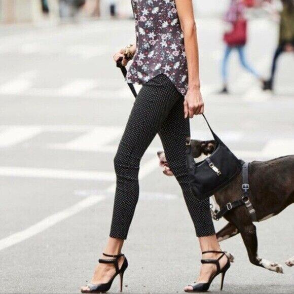 CAbi #5175 Polka Dot Black Trousers Womens 6 Flat Front Skinny Leg Mid Rise - Picture 1 of 13